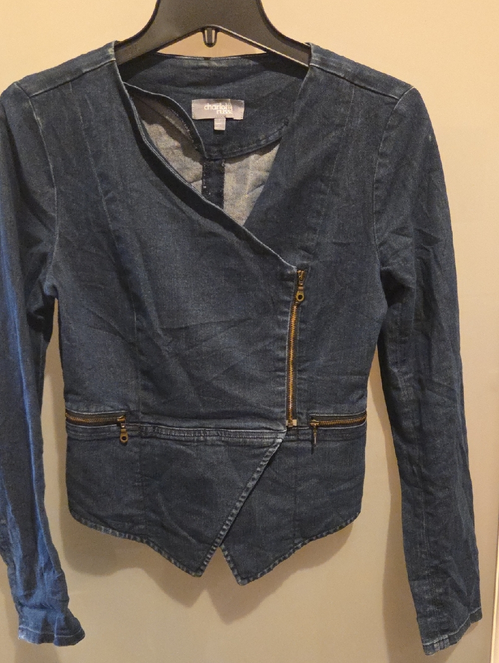 Charlotte Russe Blue Denim Asymmetric Zip Jacket